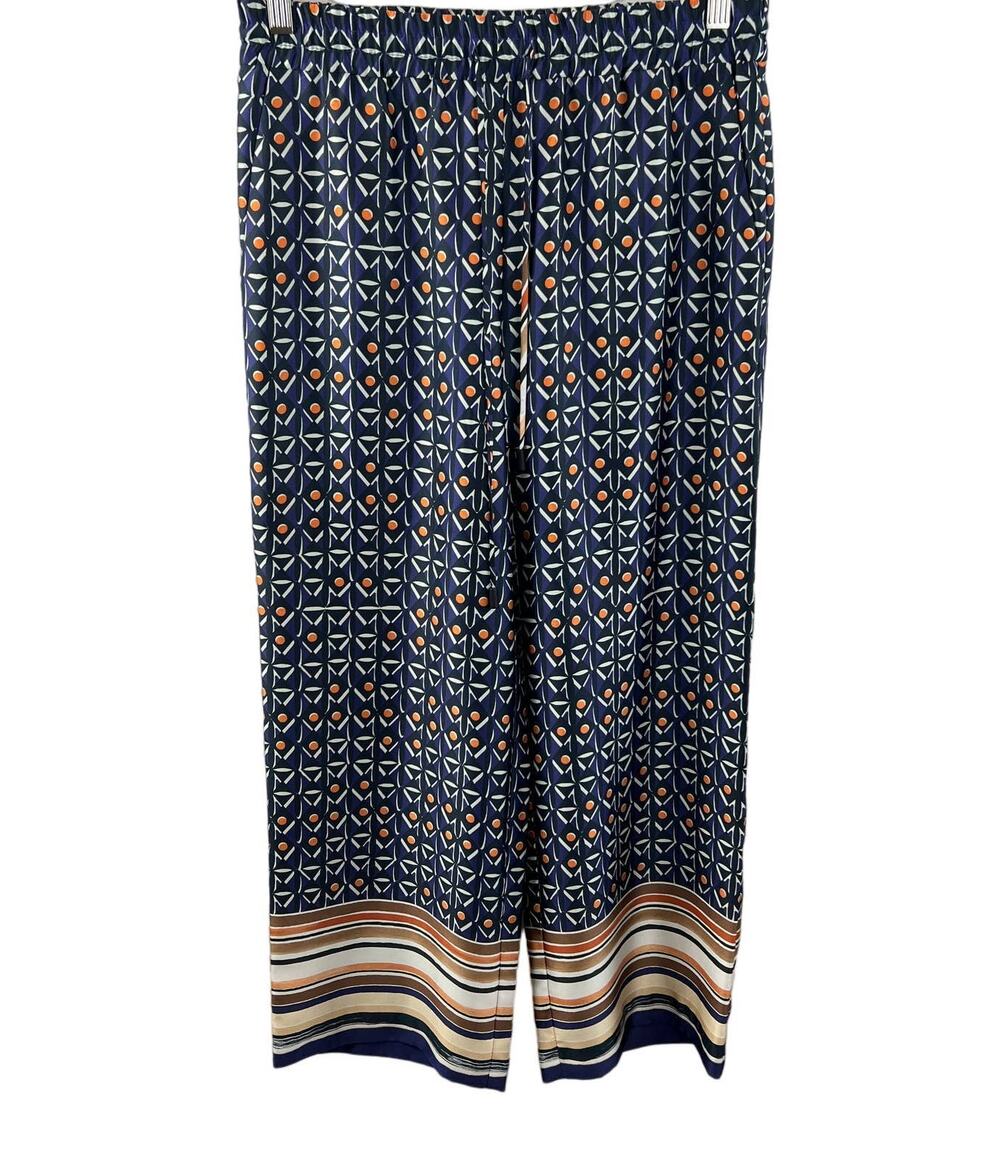 MANGO Purple Multi Stripe Geometric Print Matte Satin Cropped Pant Drawstring S
